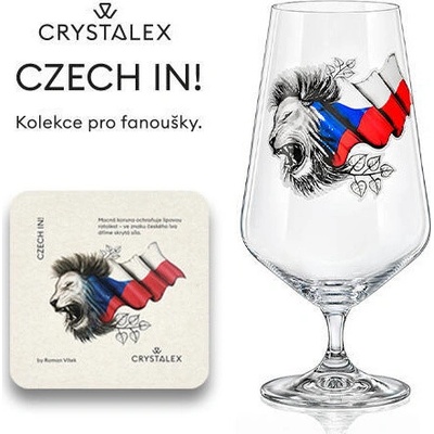 Crystalex Sklenice na pivo se lvem a vlajkou a s pivním táckem 540 ml