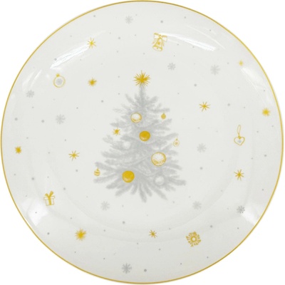 by inspire Vánoční mělký porcelánový talíř Stříbrná Koleda, 27 cm, stříbrná/zlatá
