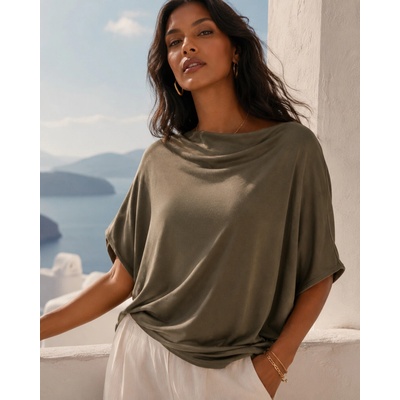 Fashionweek Pohodlná bavlnená blúzka v štýle kimono MF626 Khaki