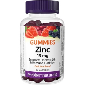 Webber Naturals Имунитет - Цинк (глюконат) Гъми 15 mg, 60 желирани таблетки с плодов вкус (3920 WN)