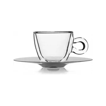 Image 1 of Bormioli Rocco Стъклена двустенна чаша с метална чинийка 165мл DRINK&DESIGN-(10086/01) - Luigi Bormioli (0110502)