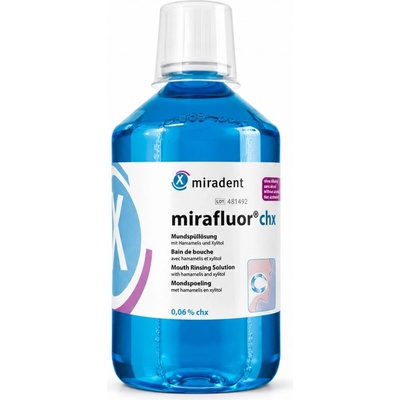 Miradent Antibakteriální ústní roztok s 0,06% chlorhexidinu Mirafluor chx 500 ml
