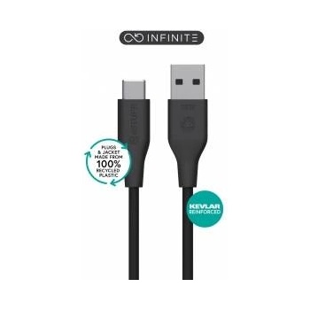 eStuff INFINITE (GRS) USB-C to USB-A Cable 2m Black. PVC Free Recycled Plastic