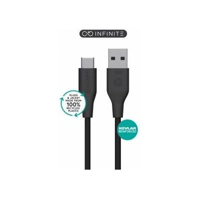 eStuff INFINITE (GRS) USB-C to USB-A Cable 2m Black. PVC Free Recycled Plastic