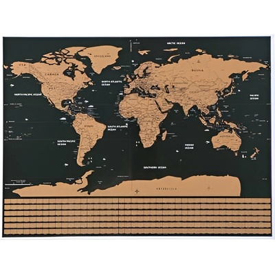 Malatec Veľká Stieracia mapa sveta s vlajkami Deluxe 82 x 59 cm čierna