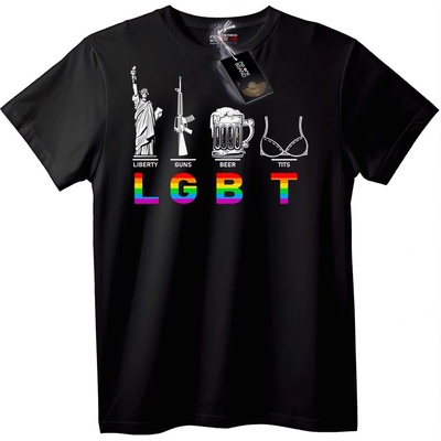 NOONEBRAND Тениска LGBT Свобода Оръжие Бира - 4XL, White