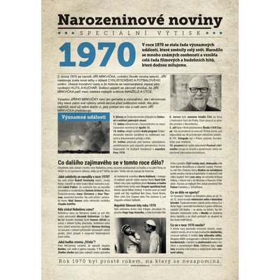 Narozeninové noviny 1970 s vlastním textem a fotografií S textem