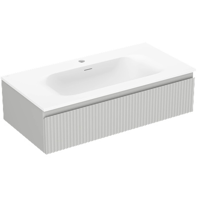 Mexen Rivel шкаф за баня 90 см с мивка Vela, 1 чекмедже, оребрен, сив мат/бял мат - 91A20-09023-1-BF62-W23M01 (91A20-09023-1-BF62-W23M01)