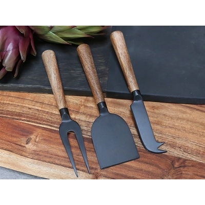 Chic Antique 3 ks černá sada na sýry s dřevěnou rukojetí Cheese 17cm