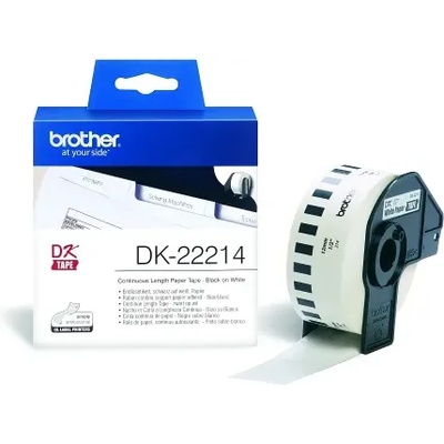 Brother Консуматив, Brother DK-22214 White Continuous Length Paper Tape 12mm x 30.48m, Black on White (DK22214)