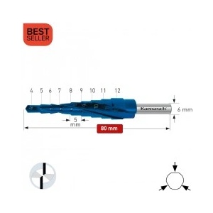 Karnasch Стъпално свредло Ø 4-12 mm (x 5 mm), HSS-XE Blue-Dur, 2x спирален канал, BESTSELLER (1488)