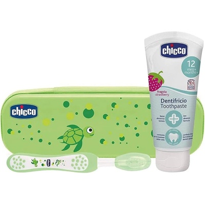 CHICCO Sada kefka s puzdrom pasta Vždy usmiata zelená 12m+