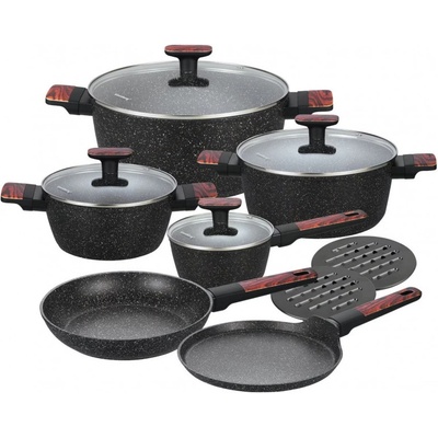 Klausberg Комплект тенджери и тигани Klausberg KB 7831, 12 ч, Отливка, Мраморно покритие, Индукция, Черен (9999KB7831)