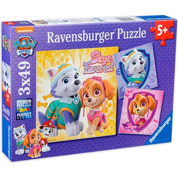 Ravensburger Пъзел Ravensburger от 3 x 49 части - Скай и Еверест, Пес Патрул (8008)