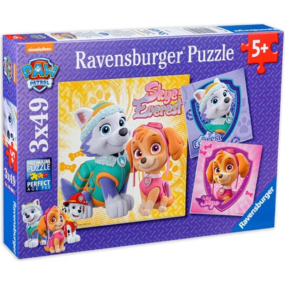 Ravensburger Пъзел Ravensburger от 3 x 49 части - Скай и Еверест, Пес Патрул (8008)