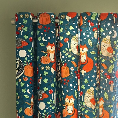 Зелена-кафява детска завеса 2 бр. 168x183 cm Fox and Woodland Friends - Catherine Lansfield (BD/60561/W/E6672/GR)