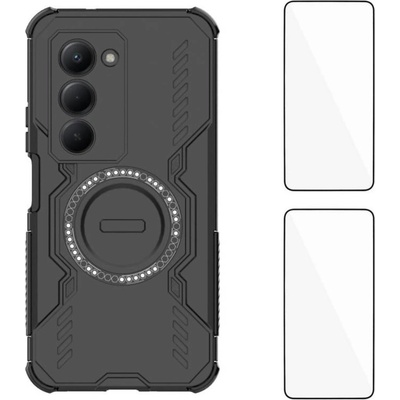 Xiaomi WANLONFENG Магнитен Калъф за Xiaomi Redmi 15 5G/4G | Комплект с 2 Стъклени Протектора | PC + TPU | MagSafe |Цвят: Черен