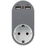 EUROLAMP АДАПТОР 1 ГНЕЗДО, 2 usb ПОРТА, ДЕТСКА ЗАЩИТА, СИВ