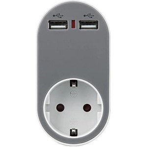 EUROLAMP АДАПТОР 1 ГНЕЗДО, 2 usb ПОРТА, ДЕТСКА ЗАЩИТА, СИВ