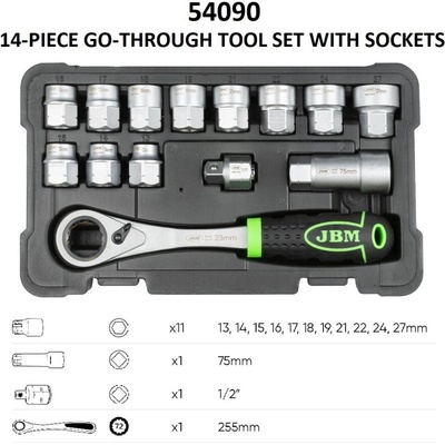 JBM Комплект проходни вложки и тресчотка - 14 броя ; jbm 54090