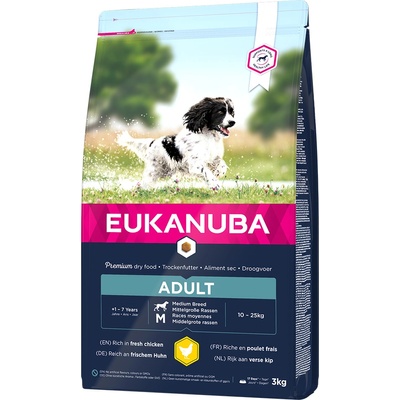 EUKANUBA 3кг Adult Medium Breed Eukanuba, суха храна за кучета - с пиле