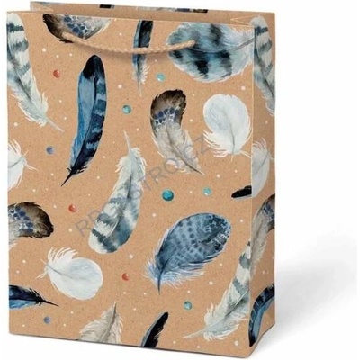 Papírová taška dárková vel.M KRAFT motiv barevná pírka 190x250x90 mm (5251454.1)