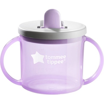 Tommee Tippee Чаша с дръжки и прибиращ се твърд накрайник Tommee Tippee - First Cup, Лилава, 190 ml, 4 m+ (TT.0243)