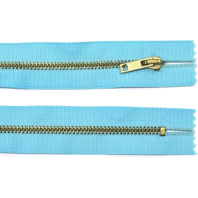 Kovový zip no.3 nerozepínací 14cm tyrkysový (zlaté zoubky)