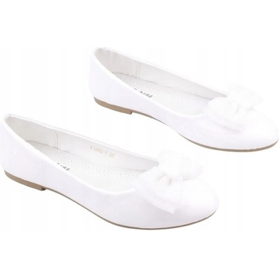 Dívčí baleríny s vroubkovaným profilem lakované nazouvací ploché bílé