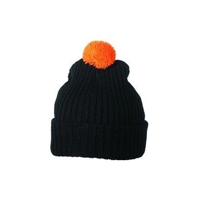 Myrtle Beach MB 7540 pletená čepice s bambulí černá oranžová