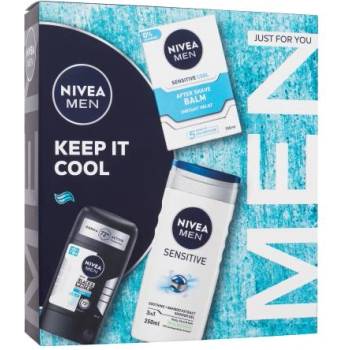 Nivea Men Keep It Cool подаръчен комплект: антиперспирант Invisible Black & White Fresh 50 ml + балсам за след бръснене Men Sensitive Cool 100 ml + душ гел Men Sensitive 250 ml за мъже