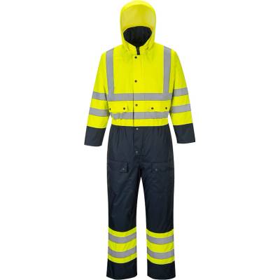 PortWest HI-VIS CONTRAST S485 zateplená reflexní kombinéza HV žlutá/námořní modrá