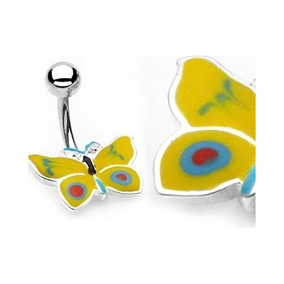 Šperky eshop piercing do pupíku žluto-modrý motýlek W41.39