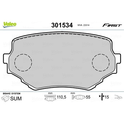 VALEO Sada brzdových platničiek kotúčovej brzdy 301534
