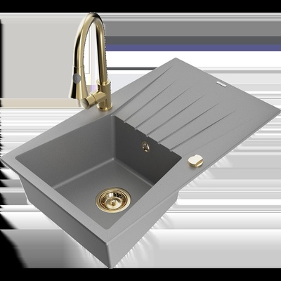 Cesar гранитна мивка с 1 корито с отцедник и кухненски смесител Elia, сив - 6514-71-670101-50 (6514-71-670101-50)