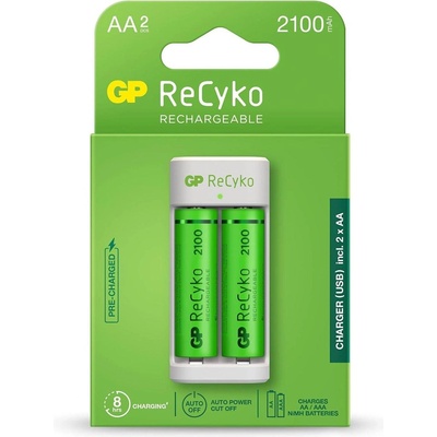 GP Batteries Зарядно GP BATTERIES E211 + 2 * 2100mAh AA, За 2 броя, NiMH (GP-C-E211-2AA-2100)