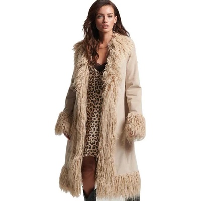 SUPERDRY Палто Superdry Vintage Long Afghan coat - Beige (Stone Wash Taupe Brown)
