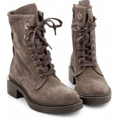 МОДЕРНИ ДАМСКИ БОТИ ОТ ЕСТЕСТВЕН ВЕЛУР В УНИКАЛЕН СИВКАВО-КАФЯВ ЦВЯТ