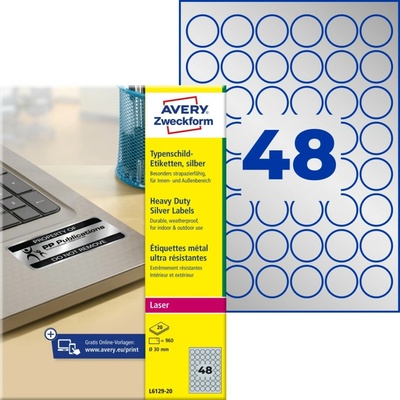Avery Zweckform L6129-20 Velmi odolné etikety 30 mm 960 ks stříbrná