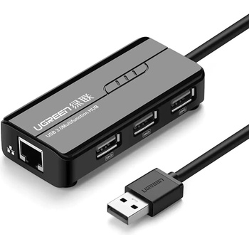 UGREEN Хъб Ugreen 20264, USB-A към RJ45 10/100Mbps, 3x USB-A 2.0, черен (20264)