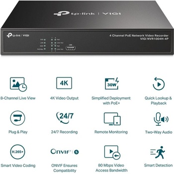 TP-Link NVR TP-Link VIGI NVR1004H-4P PoE+ 4-канален (VIGI NVR1004H-4P_VZ)