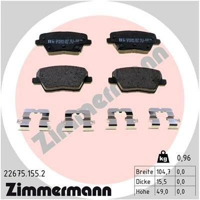 Sada brzdových destiček, vždy 4 kusy v sadě ZIMMERMANN 22675.155.2 (226751552)