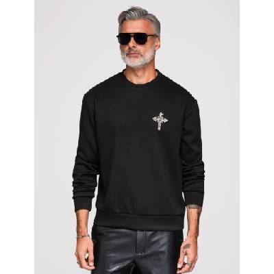 Ombre Clothing Мъжки суитшърт с аплика кръст и сребърен камък и кръгло деколте - черен V1 OM-SSNZ-0271 Ombre Clothing Ombre Clothing | Cheren | МЪЖЕ | M