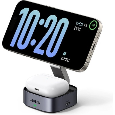 UGREEN MagSafe 2-in-1 Inductive Charger - двойна поставка (пад) за безжично зареждане за iPhone с Magsafe и AirPods (черен)
