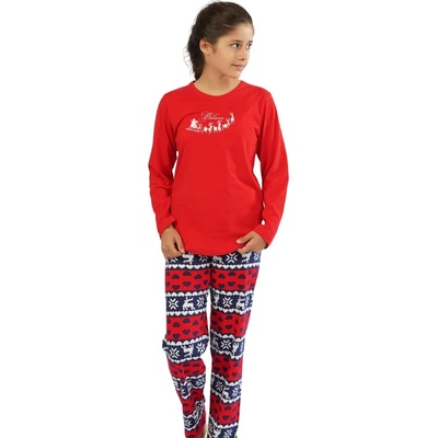 Детско-юношеска коледна пижама в червено за момиче