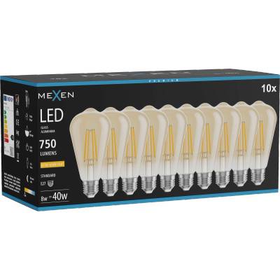 Mexen Vintis 10x LED нажежаема жичка крушка E27, ST64, 8W, Топла - 2200K, 750 lm, кехлибар (L152-E27-0822-50x10)