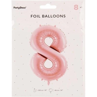 PartyDeco Fóliový balón narodeninové číslo 8 ružový 86cm