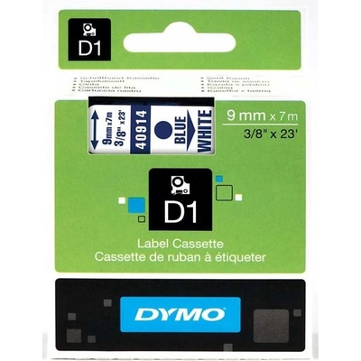 Páska Dymo D1 9 mm x 7m, modrý tisk/bílý podklad, 40914, S0720690