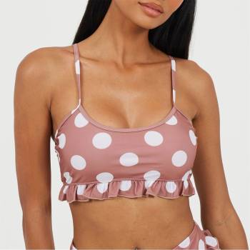 Brave Soul Дамско горнище Brave Soul Womens Polka Dot Bikini Top with Frill - Tan/White