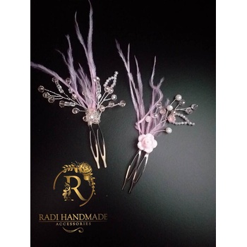 Image 1 of Radi handmade Фуркет с розови пера и цирконии (523)